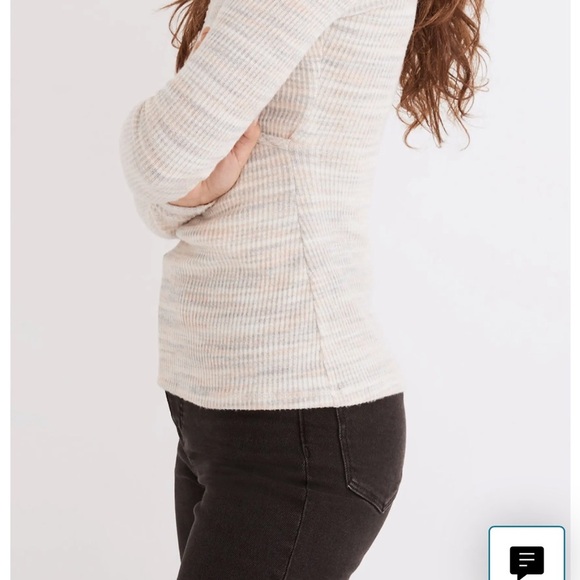 NWT Madewell Soft Pink Long Sleeve Space-Dye Faux-Wrap Deep V Neck Sweater Top M - Picture 7 of 7